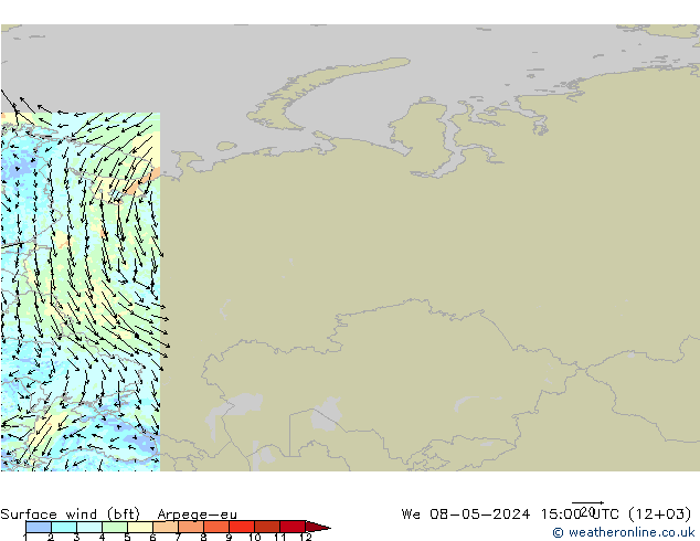 Surface wind (bft) Arpege-eu We 08.05.2024 15 UTC