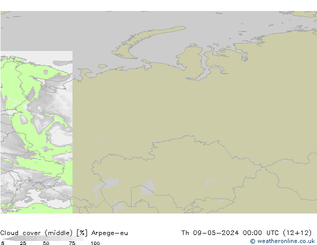 Cloud cover (middle) Arpege-eu Th 09.05.2024 00 UTC