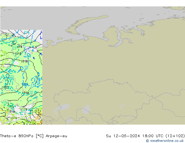Theta-e 850hPa Arpege-eu Su 12.05.2024 18 UTC