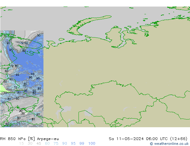 RH 850 hPa Arpege-eu So 11.05.2024 06 UTC
