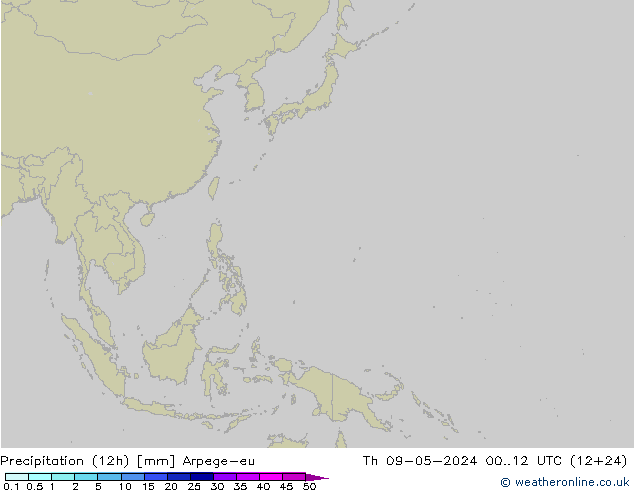 Precipitation (12h) Arpege-eu Čt 09.05.2024 12 UTC