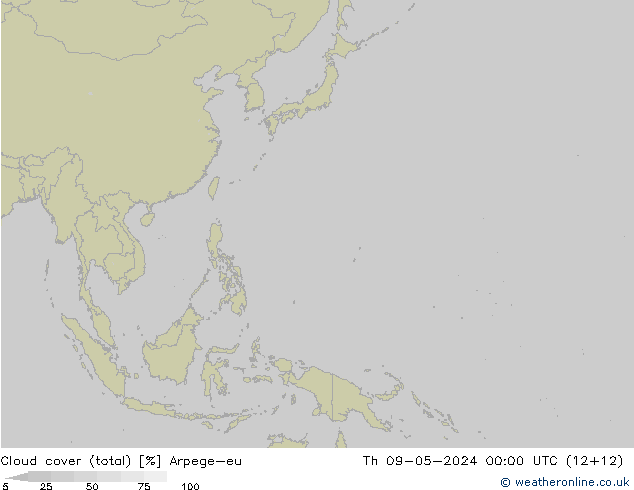 Cloud cover (total) Arpege-eu Th 09.05.2024 00 UTC