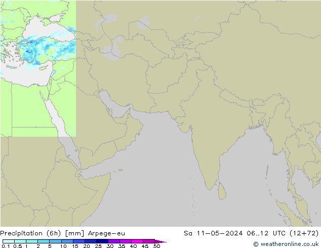 Totale neerslag (6h) Arpege-eu za 11.05.2024 12 UTC
