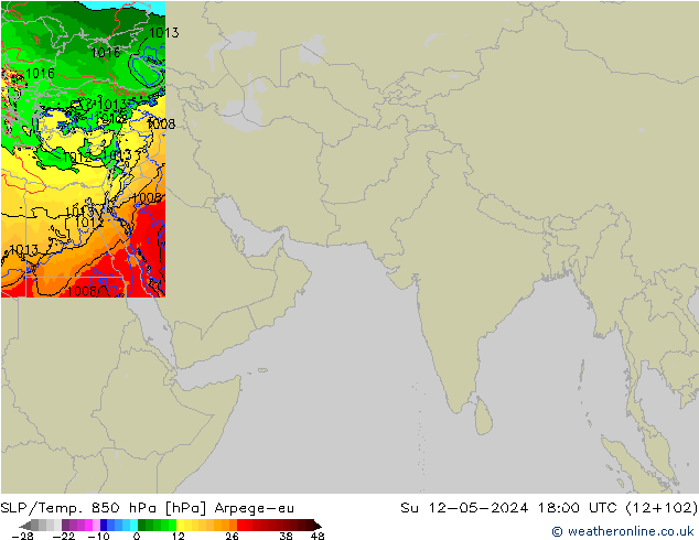 SLP/Temp. 850 hPa Arpege-eu zo 12.05.2024 18 UTC