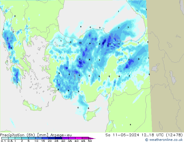 Precipitation (6h) Arpege-eu Sa 11.05.2024 18 UTC