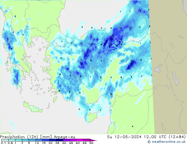 Precipitazione (12h) Arpege-eu dom 12.05.2024 00 UTC