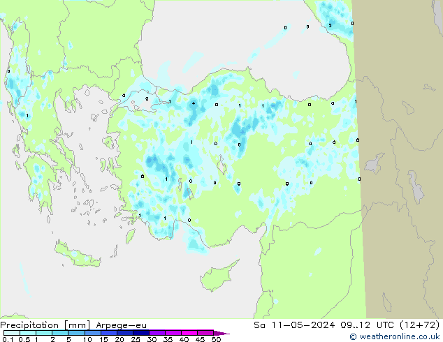 Precipitación Arpege-eu sáb 11.05.2024 12 UTC