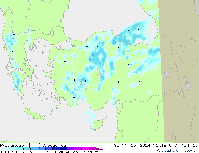 Precipitazione Arpege-eu sab 11.05.2024 18 UTC