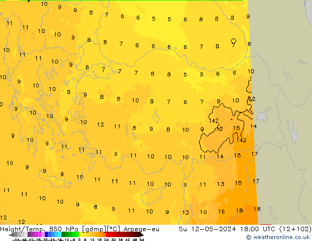 Height/Temp. 850 гПа Arpege-eu Вс 12.05.2024 18 UTC