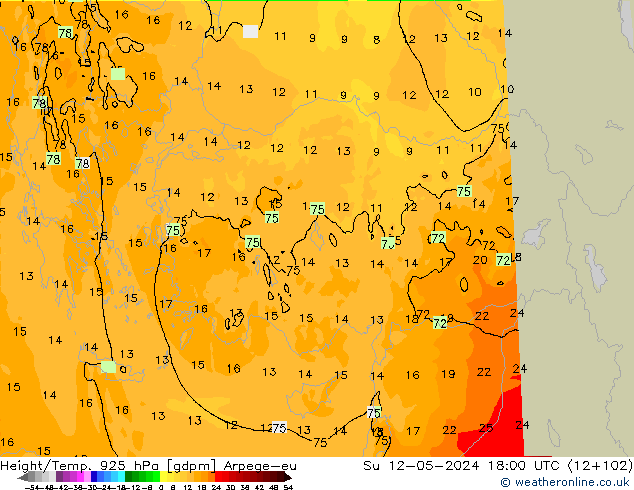 Height/Temp. 925 hPa Arpege-eu Ne 12.05.2024 18 UTC