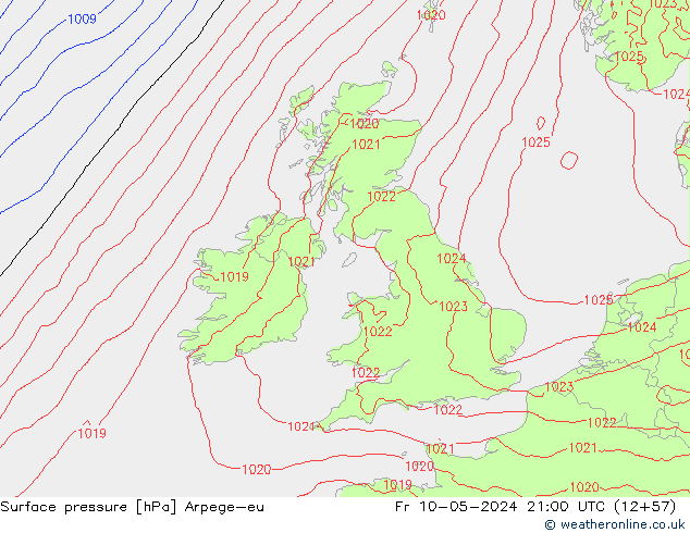 Atmosférický tlak Arpege-eu Pá 10.05.2024 21 UTC