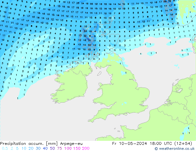 Precipitation accum. Arpege-eu Sex 10.05.2024 18 UTC