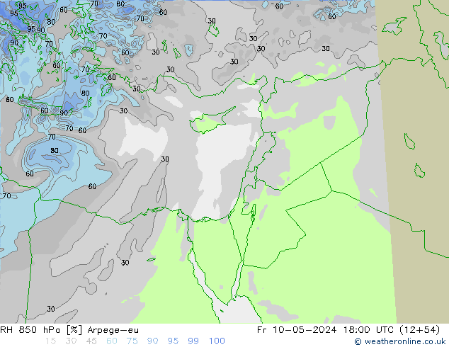 Humidité rel. 850 hPa Arpege-eu ven 10.05.2024 18 UTC