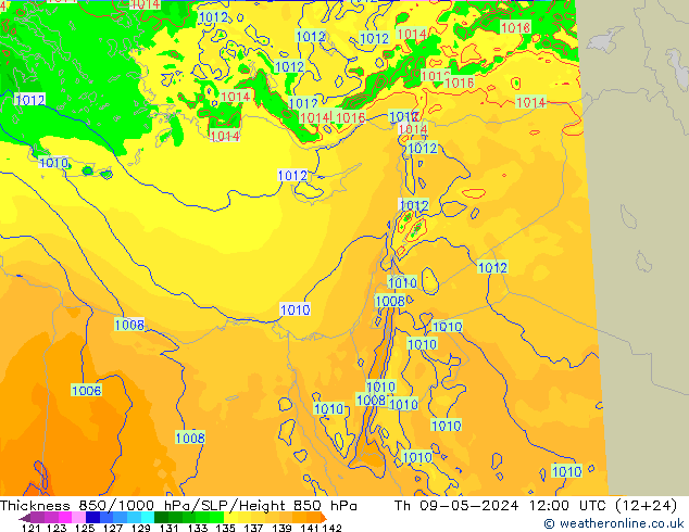 Dikte 850-1000 hPa Arpege-eu do 09.05.2024 12 UTC