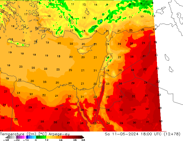 Temperatura (2m) Arpege-eu Sáb 11.05.2024 18 UTC