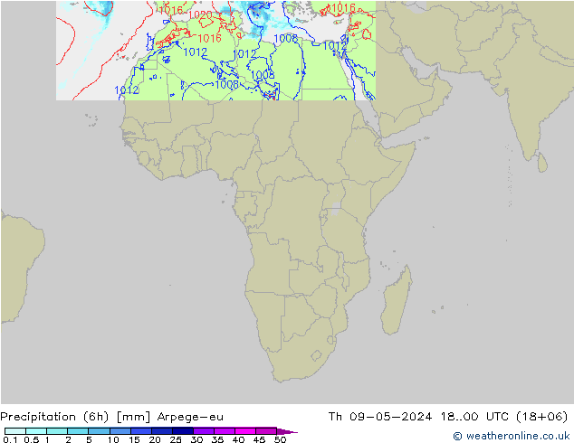 Yağış (6h) Arpege-eu Per 09.05.2024 00 UTC
