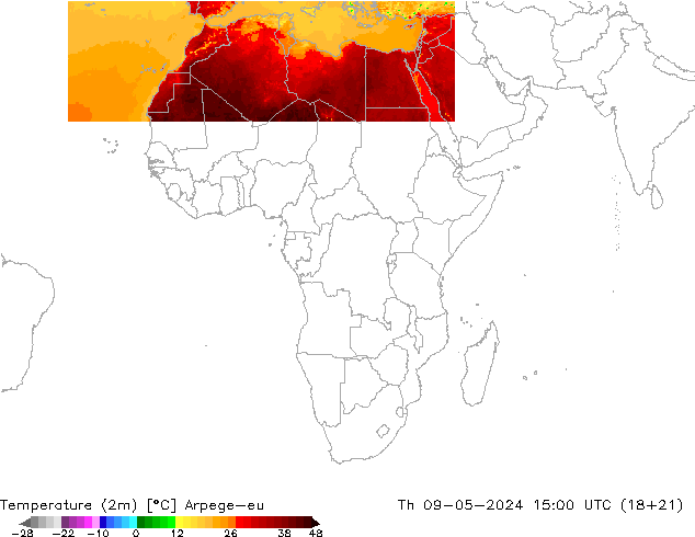 Temperature (2m) Arpege-eu Th 09.05.2024 15 UTC
