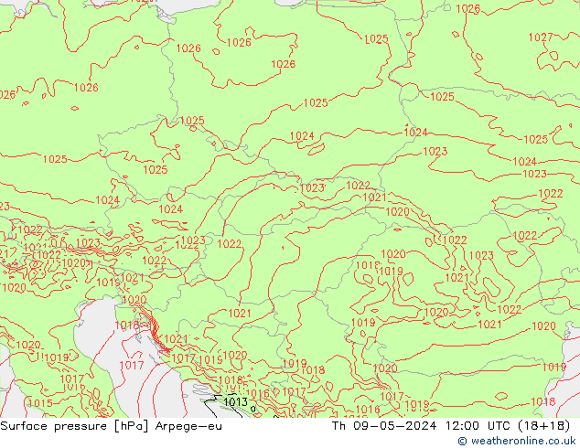 Pressione al suolo Arpege-eu gio 09.05.2024 12 UTC