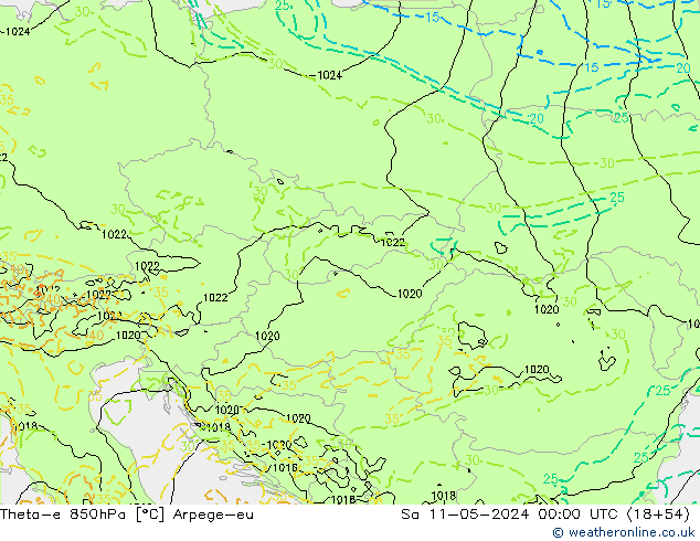 Theta-e 850hPa Arpege-eu Sa 11.05.2024 00 UTC