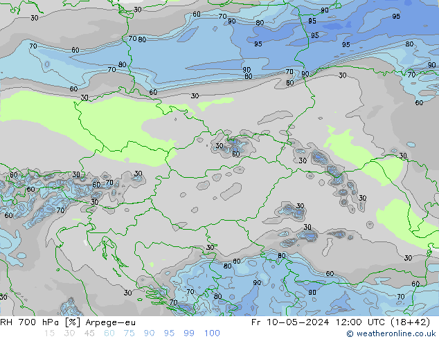 RH 700 гПа Arpege-eu пт 10.05.2024 12 UTC