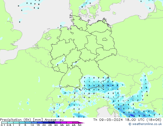 降水量 (6h) Arpege-eu 星期四 09.05.2024 00 UTC