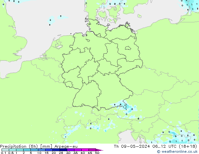 Precipitation (6h) Arpege-eu Th 09.05.2024 12 UTC