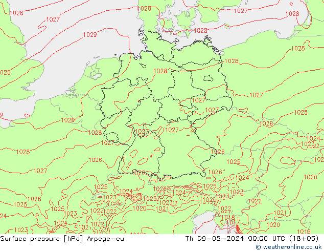 地面气压 Arpege-eu 星期四 09.05.2024 00 UTC