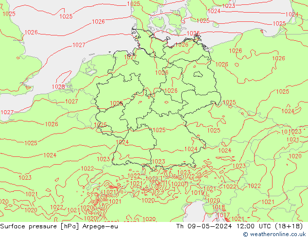 Luchtdruk (Grond) Arpege-eu do 09.05.2024 12 UTC