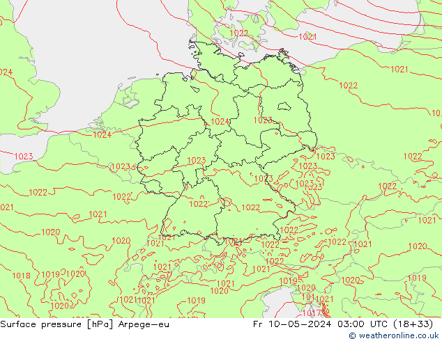 Surface pressure Arpege-eu Fr 10.05.2024 03 UTC