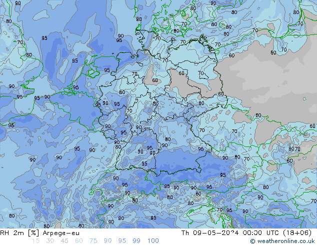 RH 2m Arpege-eu 星期四 09.05.2024 00 UTC