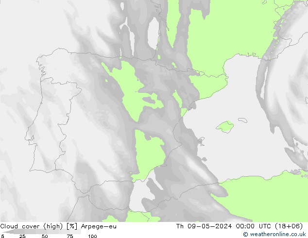 zachmurzenie (wysokie) Arpege-eu czw. 09.05.2024 00 UTC