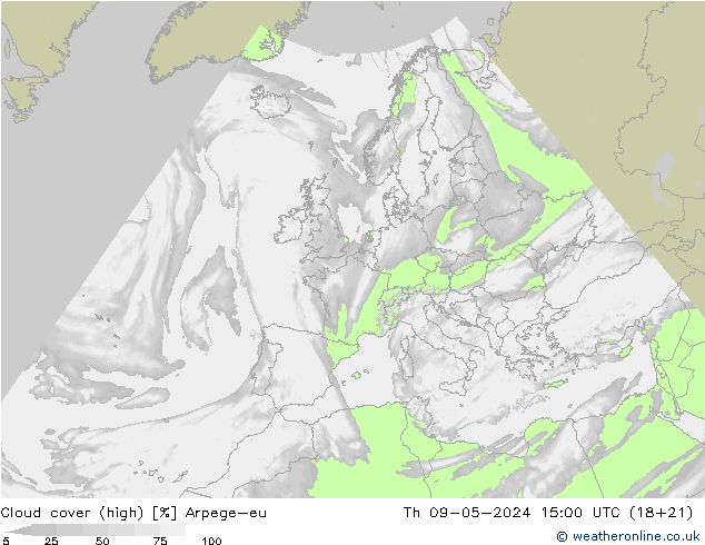 zachmurzenie (wysokie) Arpege-eu czw. 09.05.2024 15 UTC