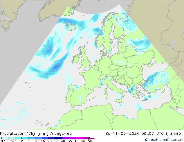 Precipitation (6h) Arpege-eu Sa 11.05.2024 06 UTC
