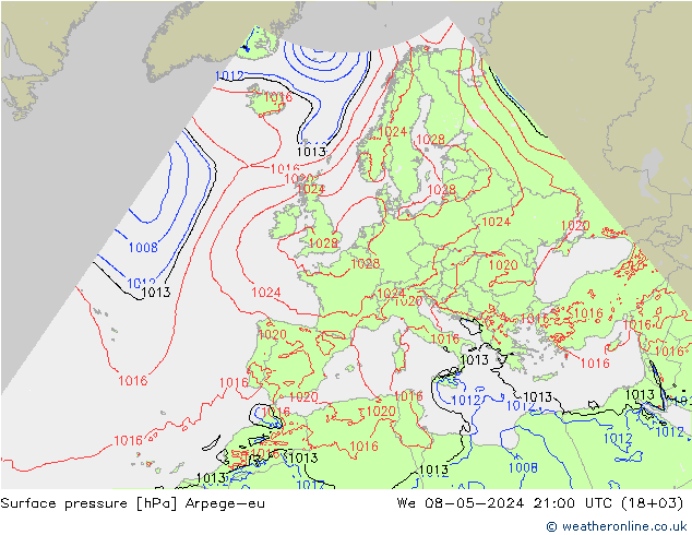 Surface pressure Arpege-eu We 08.05.2024 21 UTC