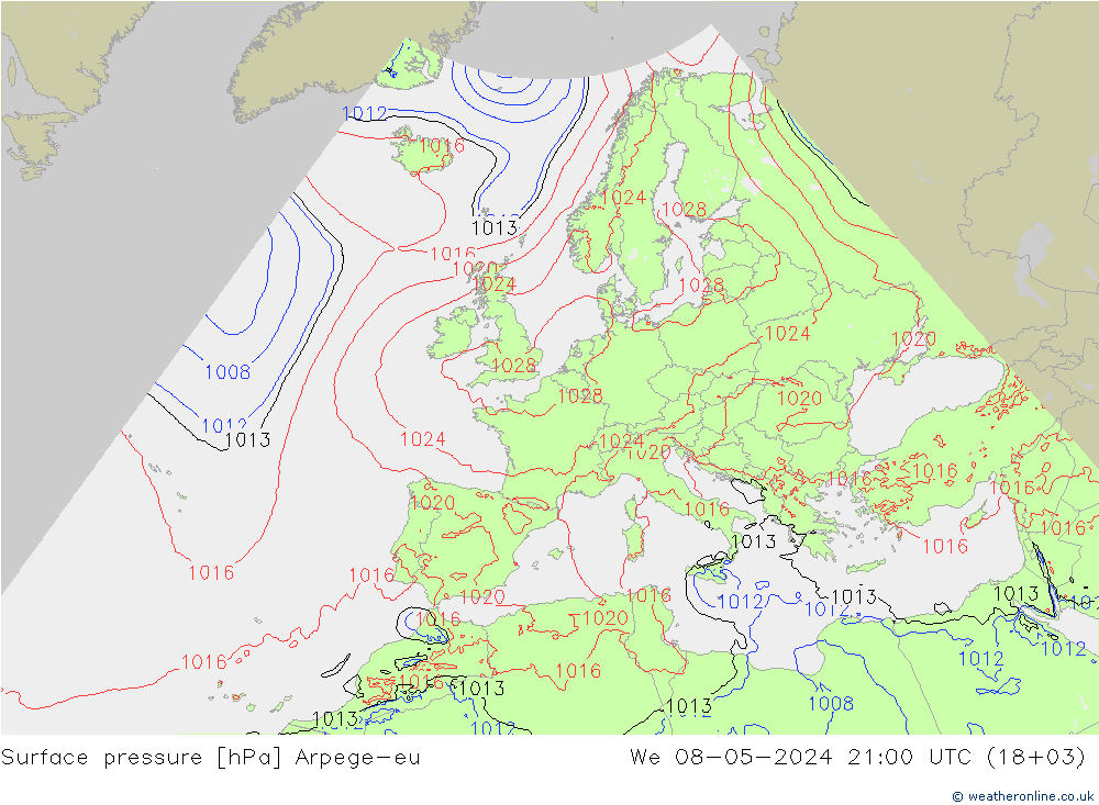 Bodendruck Arpege-eu Mi 08.05.2024 21 UTC