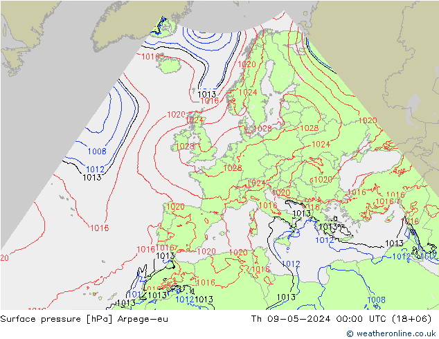 приземное давление Arpege-eu чт 09.05.2024 00 UTC