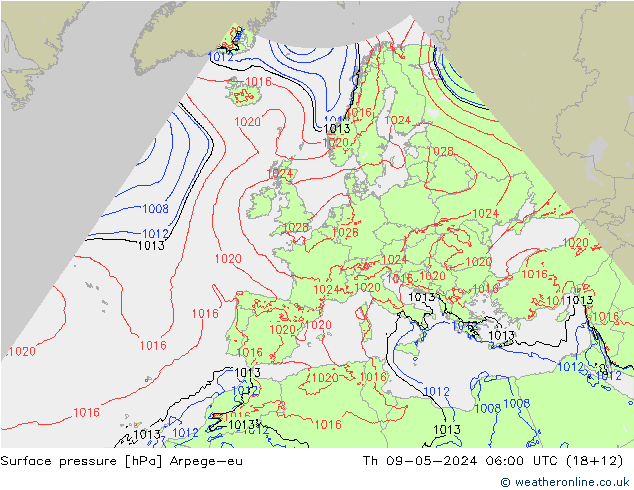 Bodendruck Arpege-eu Do 09.05.2024 06 UTC