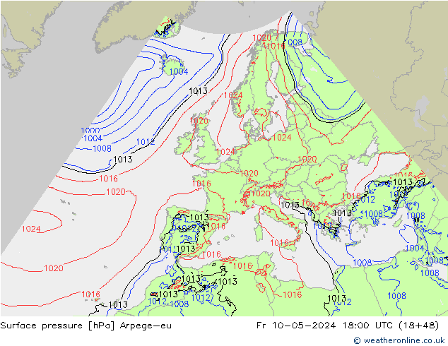 Surface pressure Arpege-eu Fr 10.05.2024 18 UTC