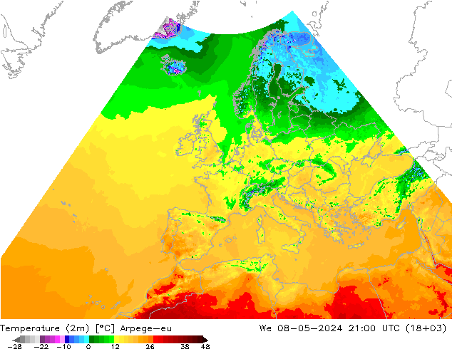 Temperature (2m) Arpege-eu We 08.05.2024 21 UTC