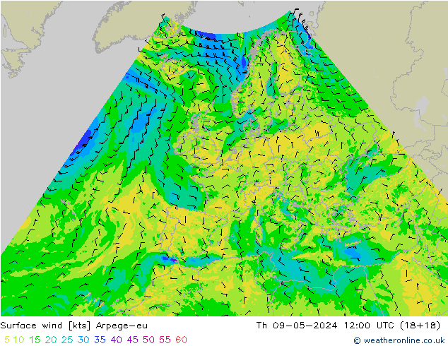 Rüzgar 10 m Arpege-eu Per 09.05.2024 12 UTC