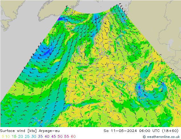 Surface wind Arpege-eu So 11.05.2024 06 UTC