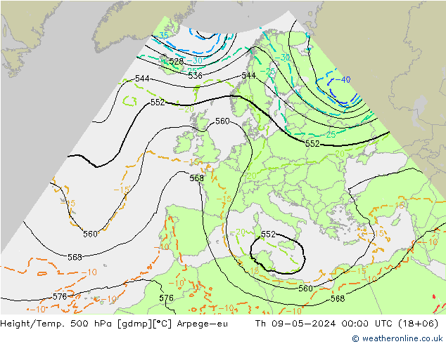 Height/Temp. 500 hPa Arpege-eu 星期四 09.05.2024 00 UTC