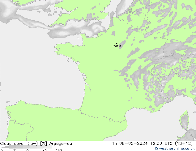 Nubi basse Arpege-eu gio 09.05.2024 12 UTC
