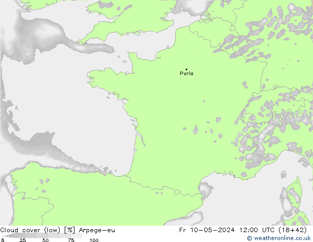 Bewolking (Laag) Arpege-eu vr 10.05.2024 12 UTC