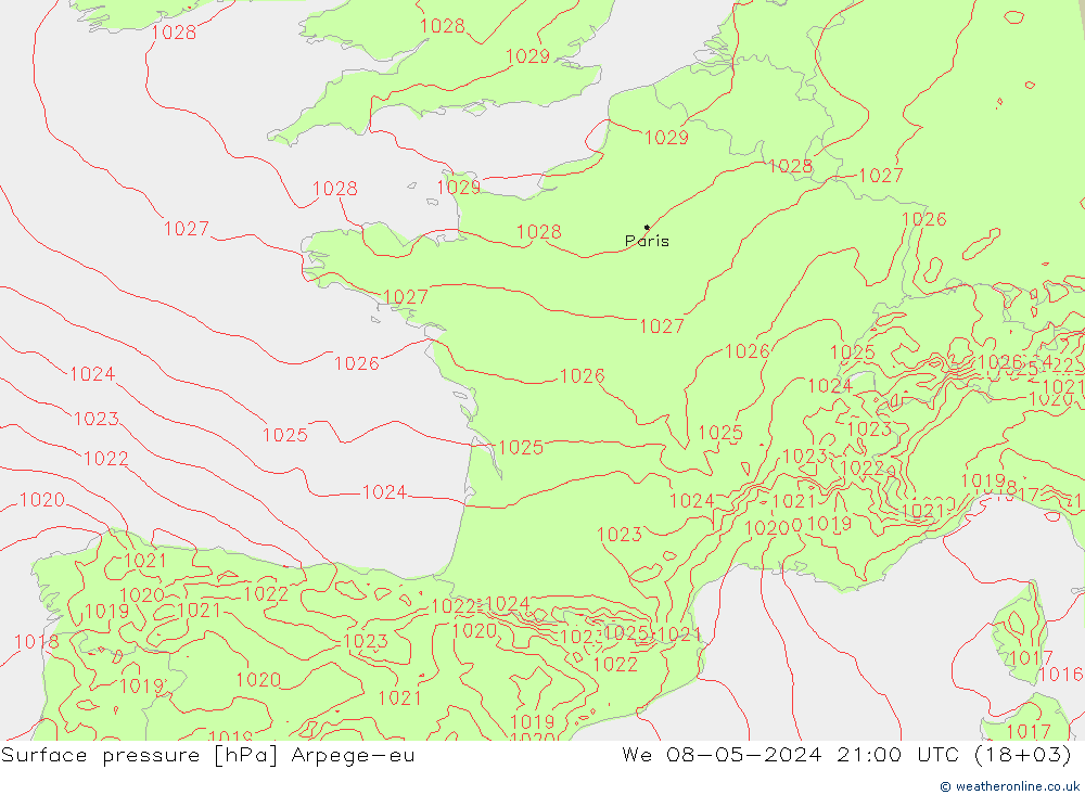 Luchtdruk (Grond) Arpege-eu wo 08.05.2024 21 UTC