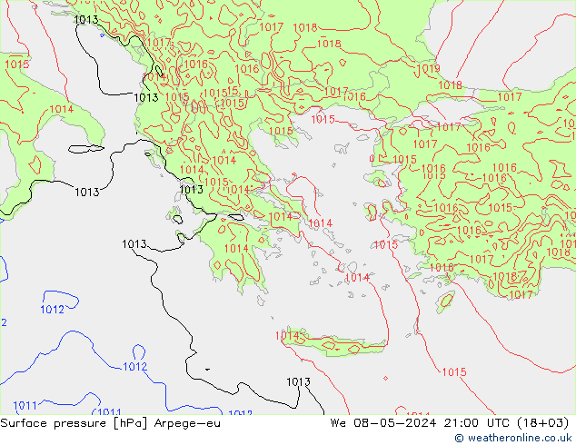 Atmosférický tlak Arpege-eu St 08.05.2024 21 UTC