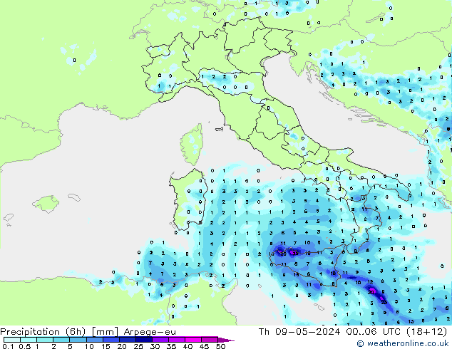 Yağış (6h) Arpege-eu Per 09.05.2024 06 UTC