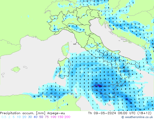 Precipitation accum. Arpege-eu  09.05.2024 06 UTC