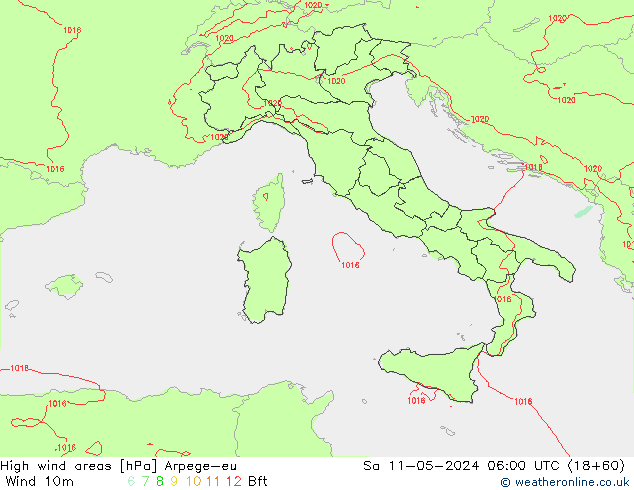 Windvelden Arpege-eu za 11.05.2024 06 UTC