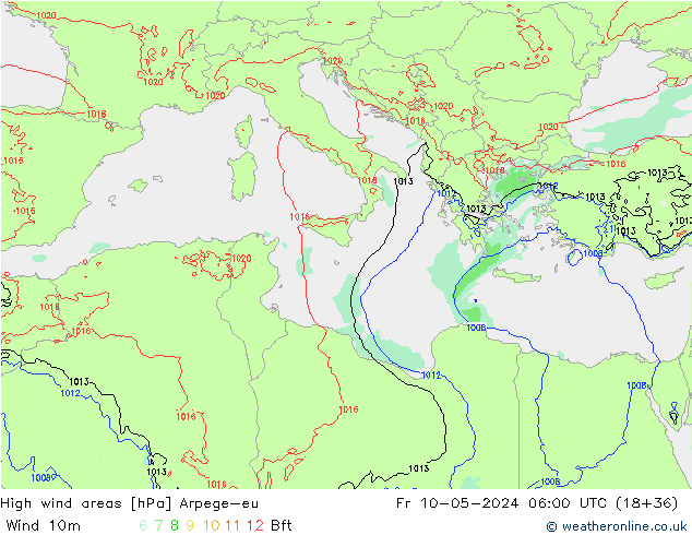 yüksek rüzgarlı alanlar Arpege-eu Cu 10.05.2024 06 UTC